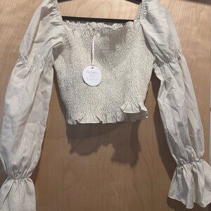 NYT More to Come Smocked Top Puffed Sleeved Off the Shoulder M